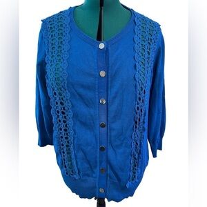 Kelly by Clinton Kelly size 1x royal blue Amal up cardigan sweater with lace